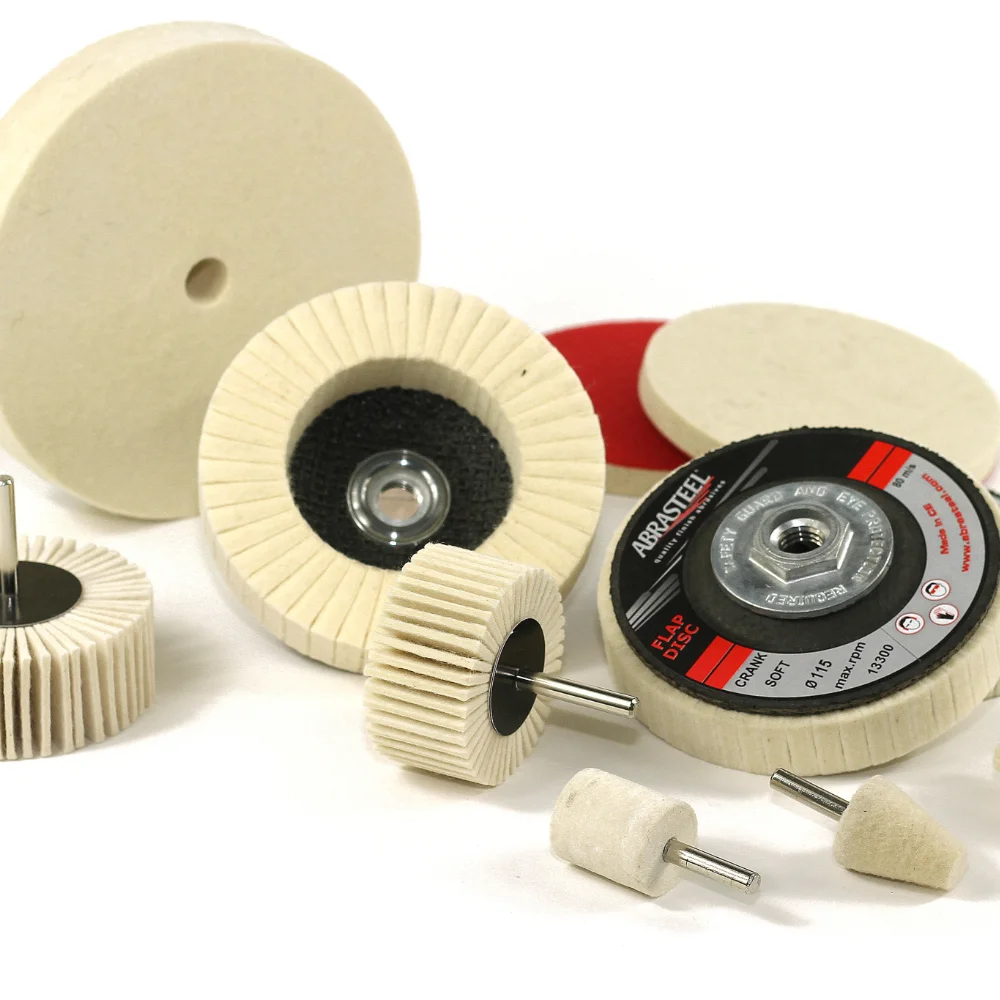 Abrasteel rope, cotton and felt discs for polishing and buffing