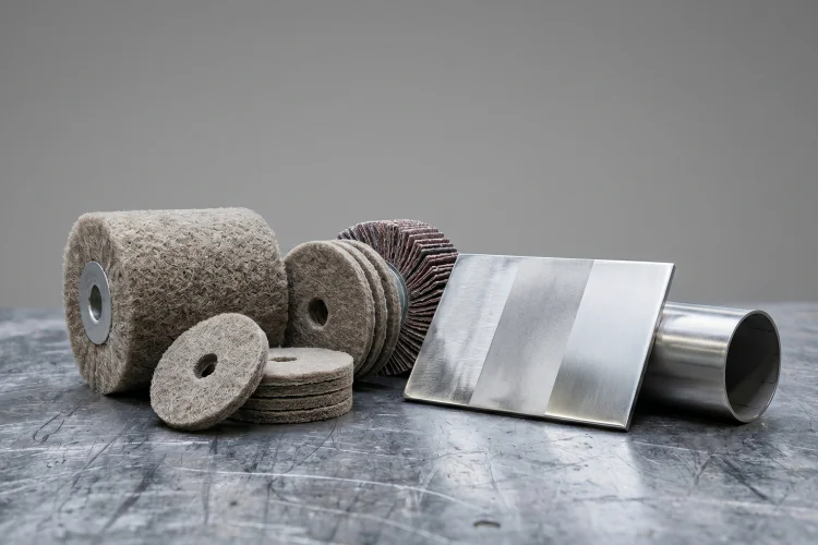 Finishing with a non-woven abrasive on a metal surface during maintenance in the energy sector